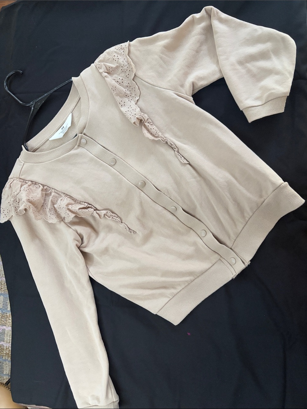 H&M Beige Knit Crewneck Cardigan with Rib Trim
